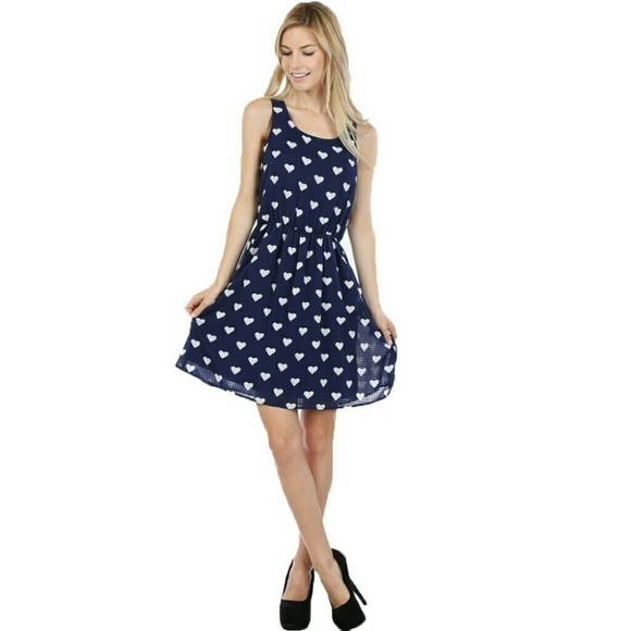 Retro Style Blue and White Heart Print Sundress by Doe & Rae Sz Small - Hey Viv - Picture 1 of 6